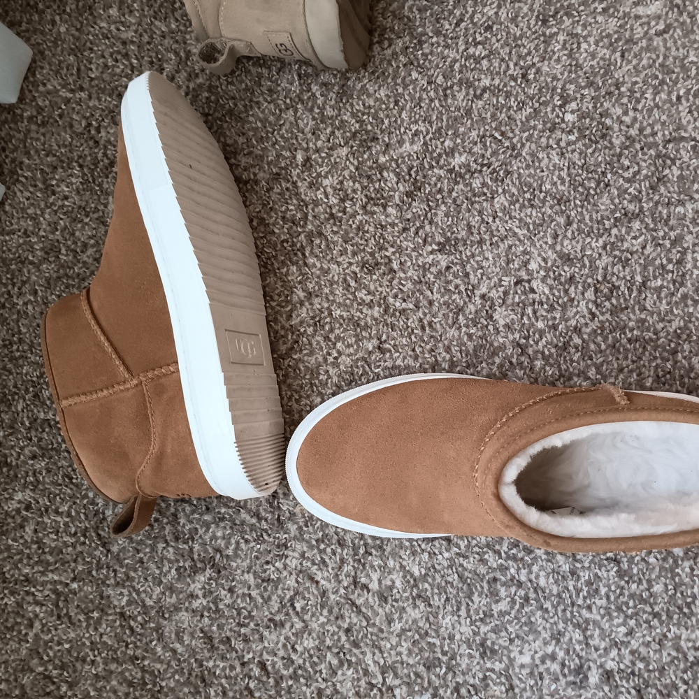 UGG Tan Suede Ankle Boots with White Soles